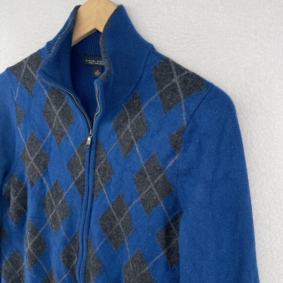BANANA REPUBLIC Sweater Mens S Cardigan Extra Fine Wool Argyle Full Zip Blue - Picture 5 of 13